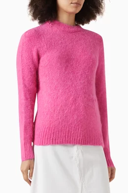 Buy Ganni Pink O neck Sweater in Brushed Alpaca blend for Women in