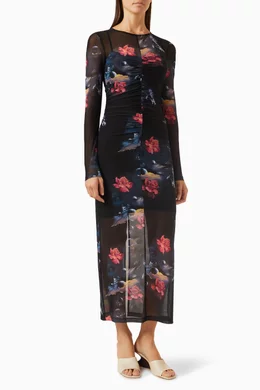 Ganni printed hotsell mesh maxi dress