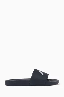 Buy Tommy Hilfiger Blue Curve Hilfiger Pool Slides in Leather for