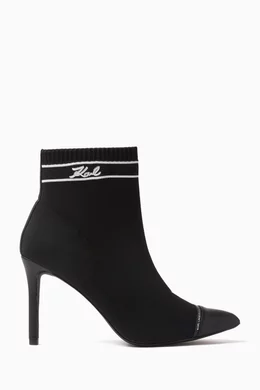 Buy Karl Lagerfeld Black Pandora 95 Logo Ankle Boots in Stretch