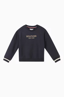 Buy Tommy Hilfiger Blue Metallic Monotype Logo Sweatshirt in