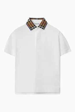 Buy Burberry White Check collar Polo Shirt in Cotton Piqu for Boys