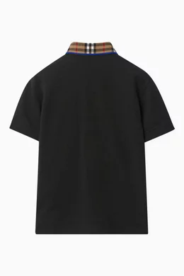 Buy Burberry Black Check collar Polo Shirt in Cotton Piqu for