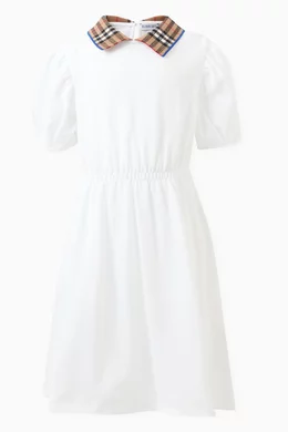 Buy Burberry White Check collar Polo Dress in Cotton Piqu for