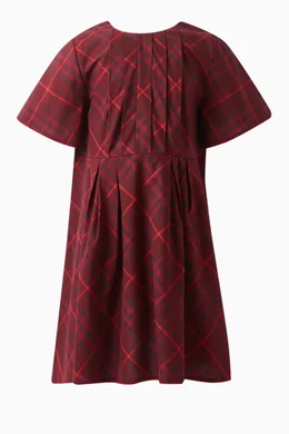 Buy Burberry Red Pleated Check Dress in Cotton for Girls in Saudi