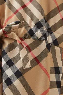 Buy Burberry Neutral Pleated Check Dress in Stretch Cotton for