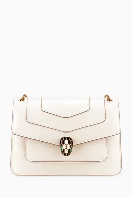 Buy BVLGARI White Medium Serpenti Forever Shoulder Bag in Calf