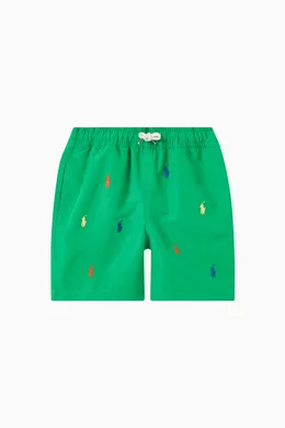 Buy Polo Ralph Lauren Green All over Logo Swim Shorts in