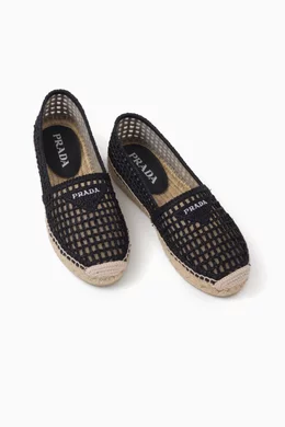 Buy Prada Black Logo Espadrilles in Woven Fabric Jute for Women
