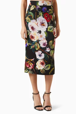 Buy Dolce Gabbana Multicolour Floral print Midi Skirt in Silk