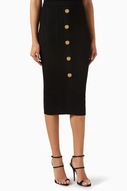 Black midi skirt store with gold buttons