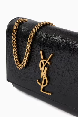 Buy SAINT LAURENT Black Small Kate Chain Bag in Grain Leather for