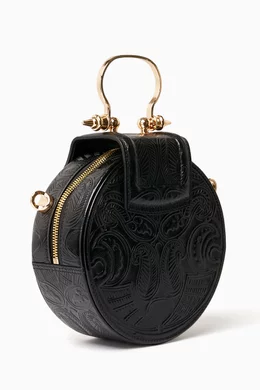 Buy Okhtein Black Mini Dome Embossed Crossbody Bag in Metallic