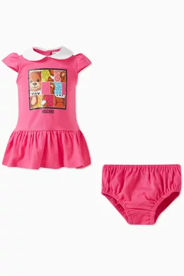 Moschino Girls Pink CottonTeddy Bear Dress Set