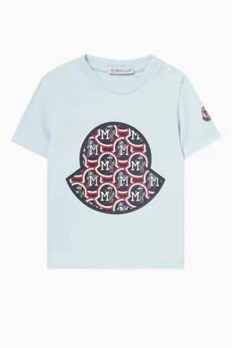 Buy Moncler Enfant Blue Graphic Logo T shirt in Cotton for Baby