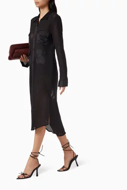Buy Leslie Amon Black Fishnet Shirt Dress in Cotton for Women in