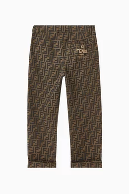 Buy Fendi Brown All over Logo Pants in Cotton blend Canvas for