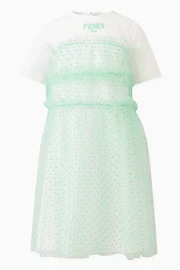 Buy Fendi Blue Ruffled T shirt Dress in Cotton jersey Tulle for