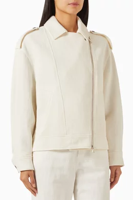 Buy Brunello Cucinelli White Biker Jacket in Cotton linen for Women