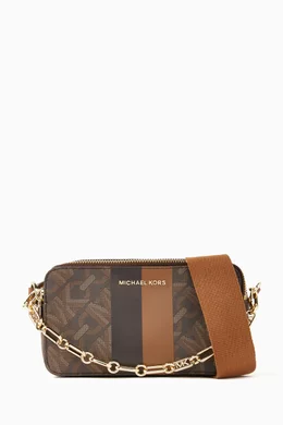 Michael kors jet set crossbody brown logo on sale monogram