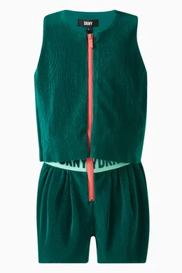 Buy DKNY Green Logo band Sleeveless Playsuit for Girls in Saudi