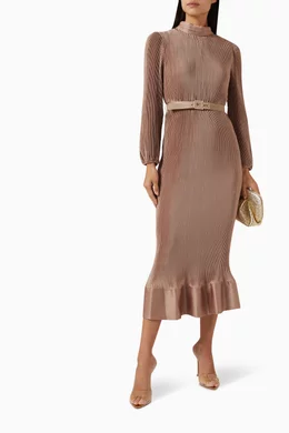 Buy Setre Brown Pliss Peplum hem Midi Dress for Women in Saudi