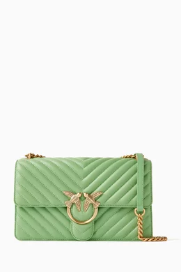 Buy PINKO Green Classic Love One Quilted Bag in Nappa Leather