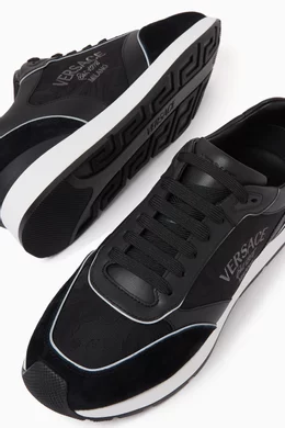Buy Versace Black Milano Runner Sneakers in Leather for Men in