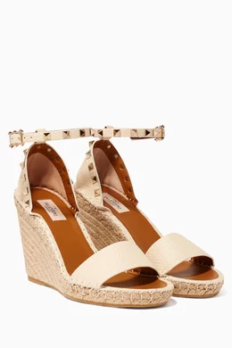 Buy Valentino Garavani Neutral Red Rockstud Wedge Sandals For - Main Image