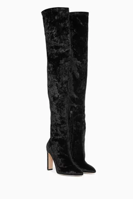 Buy Jimmy Choo Black Black Crushed Velvet Lorraine Over The Knee Boots For Women Online Ounass Saudi