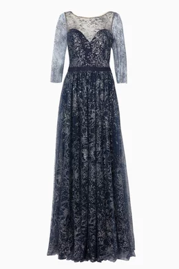slim fit dress slacks Illusion Murals Sleeveless Embroidered Tulle Midi Dress main image 1