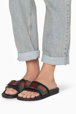 Buy Gucci Black Black Satin Web Bow Slides For Women Online Ounass Saudi