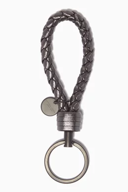 Buy Bottega Veneta Grey Dark-Silver Intrecciato Key Ring For Women