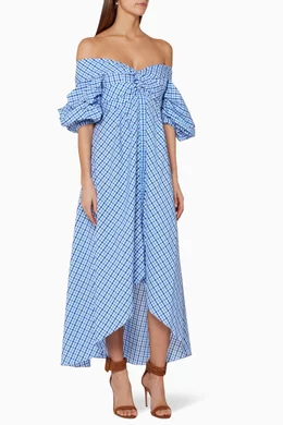 johanna ortiz blue and white dress Johanna Ortiz Size 8 Blue & Multi Polyester Puff Shoulder Botanical Pr   Labels Resale Boutique