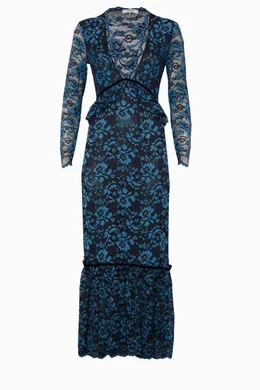 chinese dress ladies Rabanne Long Sleeve Lace Maxi Dress in BLACK. Size 36 main image 1
