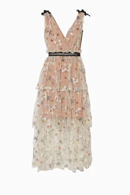 Buy Self-Portrait Multicolour Beige Star Mesh Midi Dress For Women Online |  Ounass Saudi