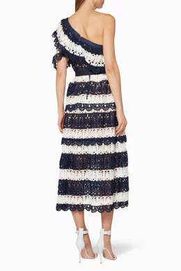 Buy Self-Portrait Multicolour Navy & White One-Shoulder Crochet Dress For  Women Online | Ounass Saudi