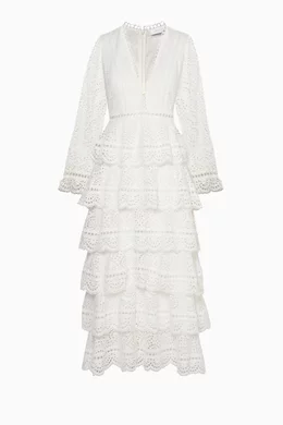 Buy Zimmermann Neutral Ivory Bayou Tiered Swirl Maxi Dress For Women Online Ounass Saudi