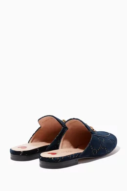 Buy Gucci Blue Dark-Blue GG Velvet Princetown Slippers For Women