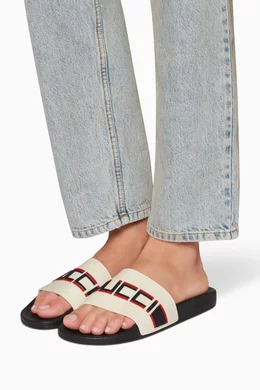Gucci pursuit striped rubber slides 2025