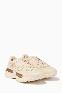 Buy Gucci White Ivory Rhyton Gucci logo leather Sneakers For Women Online Ounass Saudi