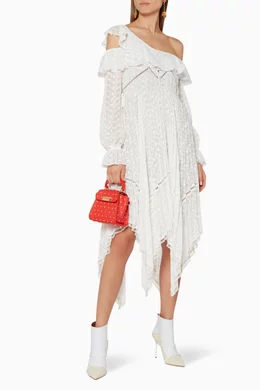 self portrait white daisy embroidered midi dress self-portrait Cotton Embroidered Midi Dress in White