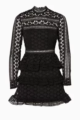 Buy Self-Portrait Black Black Star Guipure Lace Mini Dress For - Main Image