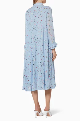 ganni blue georgette dress Ganni Pleated Georgette Dress