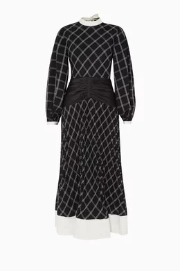 self portrait monochrome check midi dress Buy Self-Portrait Blue Black Check Panel Midi Dress For Women Online