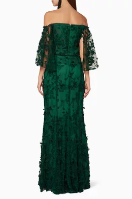 marchesa notte emerald green dress Buy Emerald-Green Embroidered Off-The-Shoulder Gown For Women Online Rent marchesa