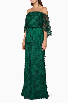 marchesa notte emerald green dress Buy Emerald-Green Embroidered Off-The-Shoulder Gown For Women Online Cinnamon Glaze Halter Satin and embroidered Cocktail dress Size:2xl vacations