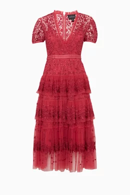 Buy Needle Thread Burgundy Heather Red Layered Lace Dress For Women Online Ounass Saudi