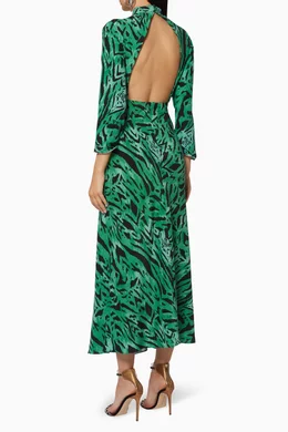 green emerald velvet dress Oversized Plisse Shirt Dress in Green Tiger Tales Print -Lala Original