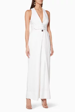 Buy Shona Joy Neutral White Sleeveless Gaia Linen Jumpsuit For Women Online Ounass Saudi